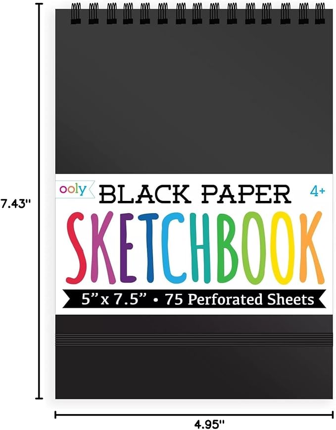 OOLY DIY Cover Small Sketchbook, 5 x 7.5 Inches, Black Paper Sketchbook, Drawing Book for Kids, Artists Drawing Pad for Gel Pens and White Pencils