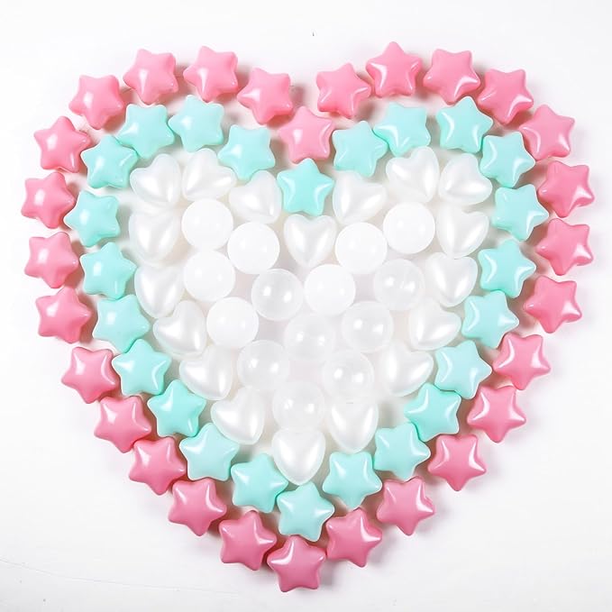 Ball Pit Balls Pack of 100 200 500 - Star and Round Set BPA Free Phthalate Free Non-Toxic Crush Proof Play Balls Soft Plastic Balls for Toddlers Baby Kids Birthday Pool Tent Party