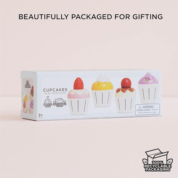 Le Toy Van - Adorable Honeybake Petit Four Cupcakes | Childrens Wooden Food Pretend Toy Cakes | Birthday Cake Or Afternoon Tea Role Play Toy (TV331)