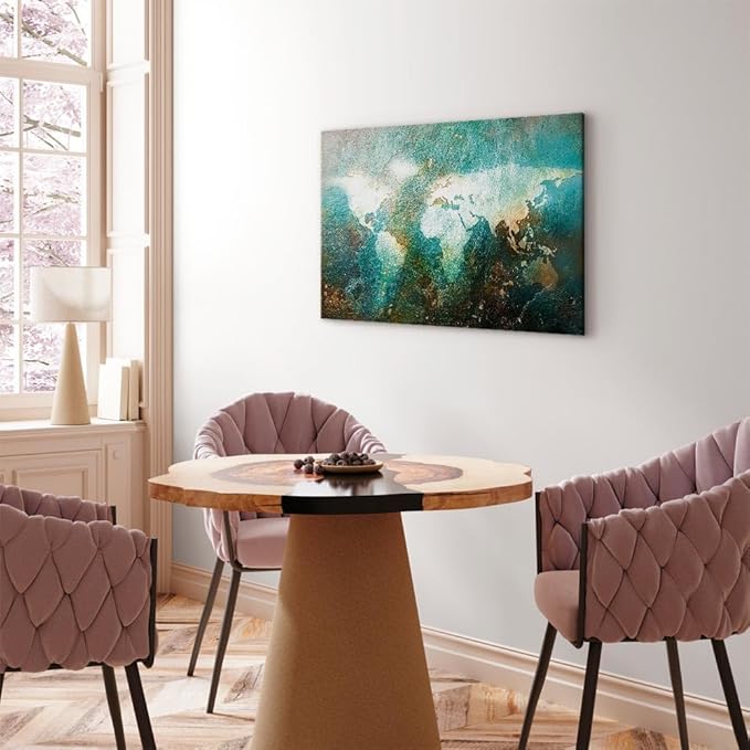 artgeist Canvas Wall Art Print World Map 35x24 in - 1pcs Home Decor Framed Stretched Picture Photo Painting Artwork Image Blue Brown Abstract k-A-0509-b-a