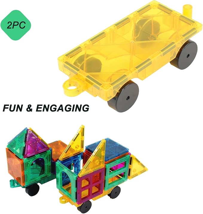 Magnetic Tiles Car Set Truck Kit Toy with Stronger Magnets, Educational Magnet Cars with Re-Enforced Hitch and Long Bed for Girls Boys Toddler Ages 3+ (Green & Yellow)