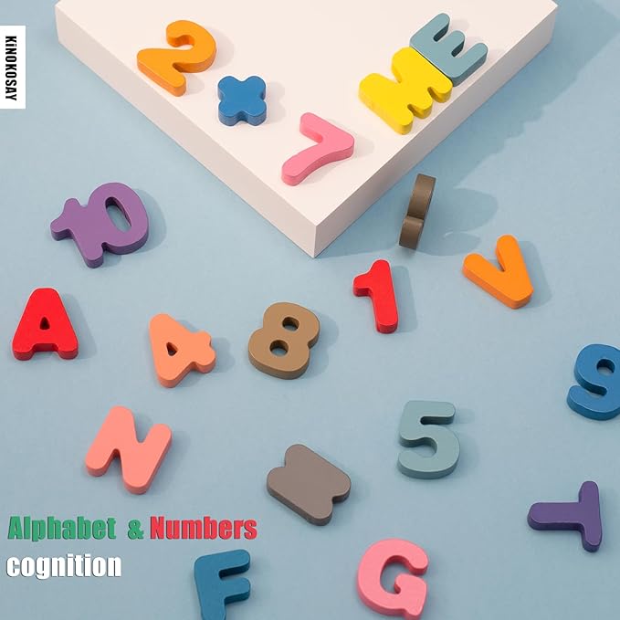 Wooden Alphabet Puzzle All in One Letters Shape Number Matching Board Montessori Educational Early Learning Toy for Preschool Kids
