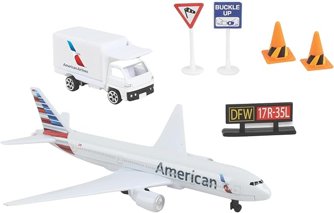 Daron American Airlines Airport Playset with Die-Cast Metal Model Airplane with Plastic Parts, Cars and Transportation Toys for Kids Ages 3+