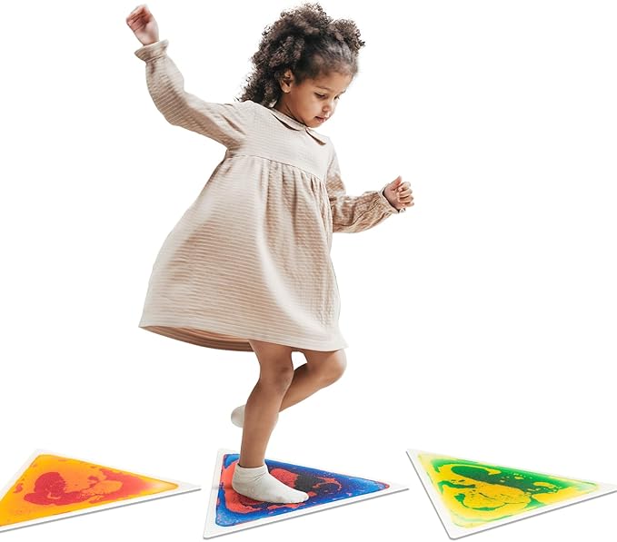 Art3d 6-Pack Triangle Liquid Sensory Floor Tiles, Colorful Liquid Fusion Play Mats for Kids Toddler, 15" x 15"