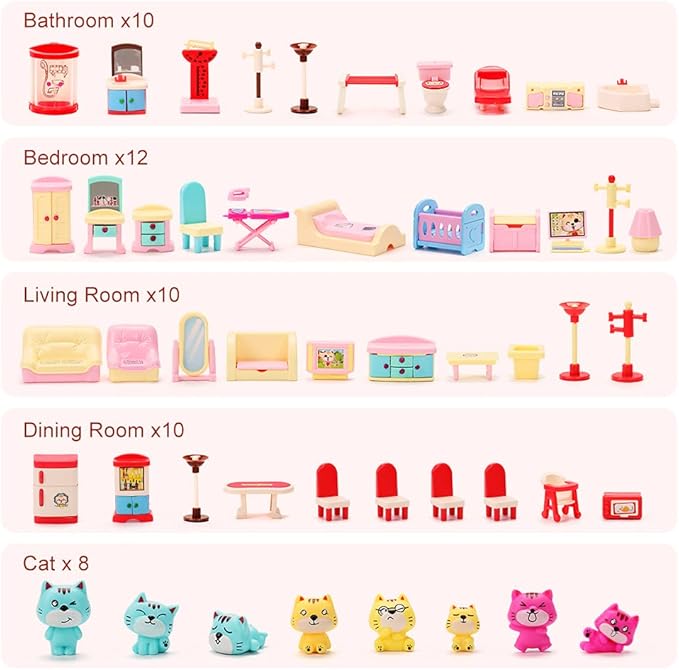 50 Pack Kids Little Dollhouse Furniture Toys House Big Dreams for Baby Children Girls Boys Age 3+