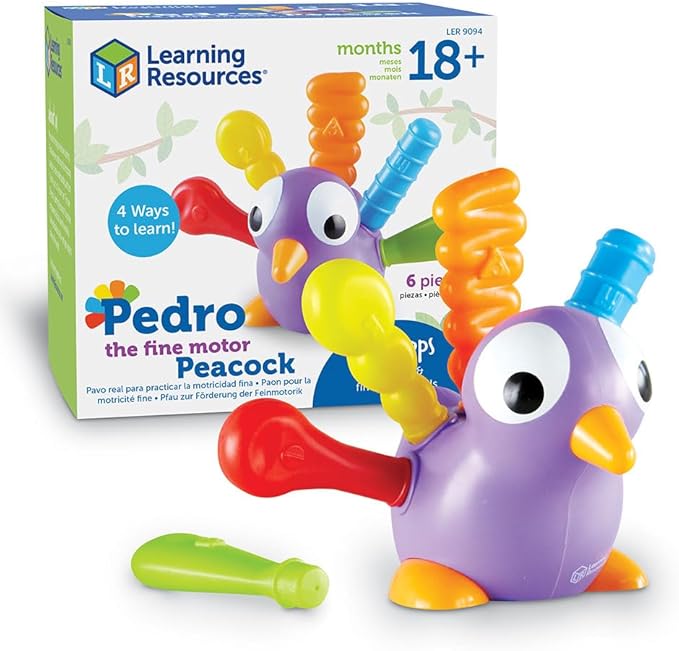 Learning Resources Pedro the Fine Motor Peacock ,Toddler Learning Toys, Montessori Toys, Develops Fine Motor Skills, Toddler Toys, Ages 18+ Months ,6 pieces