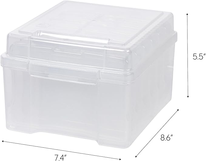 IRIS USA 5" x 7" Photo Storage Box Craft Keeper, Transparent Protection Container with 6 Organization Holder Cases for Pictures, Tasks, Scrapbooking, Stationery Storage, Clear