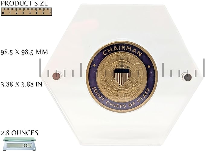 Premium Military Challenge Coin Display Capsule, Hexagonal Acrylic Case with Magnetic Closure, Clear