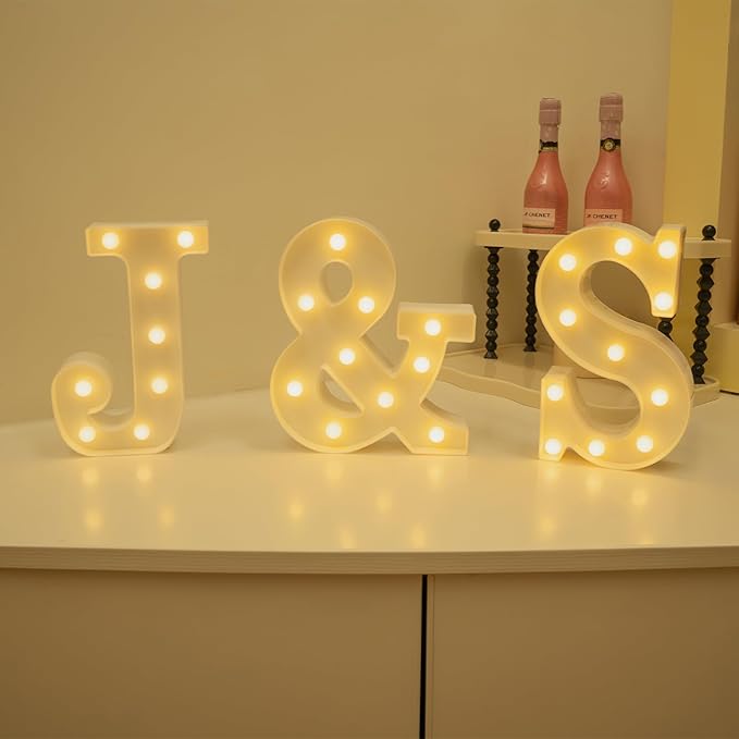 Foaky LED Letter Lights Sign Marquee Light Up Letters Sign for Night Light Wedding/Birthday Party Battery Powered Christmas Lamp Home Bar Decoration(J)