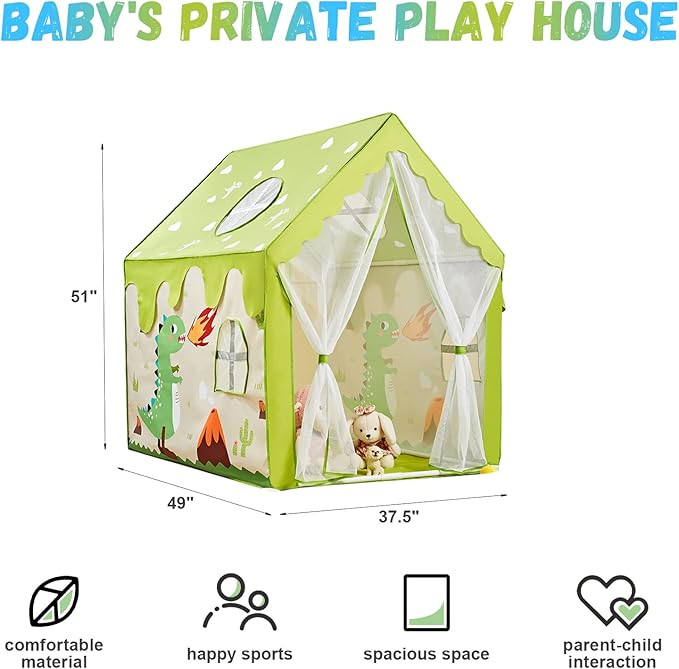 TTLOJ Gift for Christmas Dinosaur Style Kids Play Tents for Boys Girls, Castle Tent, Large Playhouse Toy for Toddler Play House, Teepee Tent Indoor Outdoor (Ball Lights NOT Included