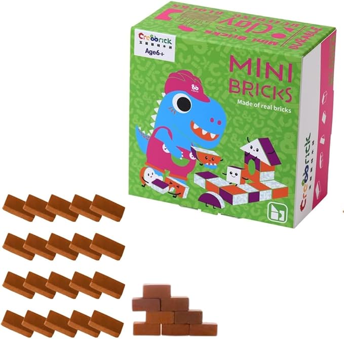 Real Red Clay Mini Bricks Sets, Construction Education Toy for Kids 6+ Years Old, Craft Bricks for Adults, Realistic House, DIY Garden, STEM Building Set, Washable & Reusable | Rectangle Brick (50pcs)