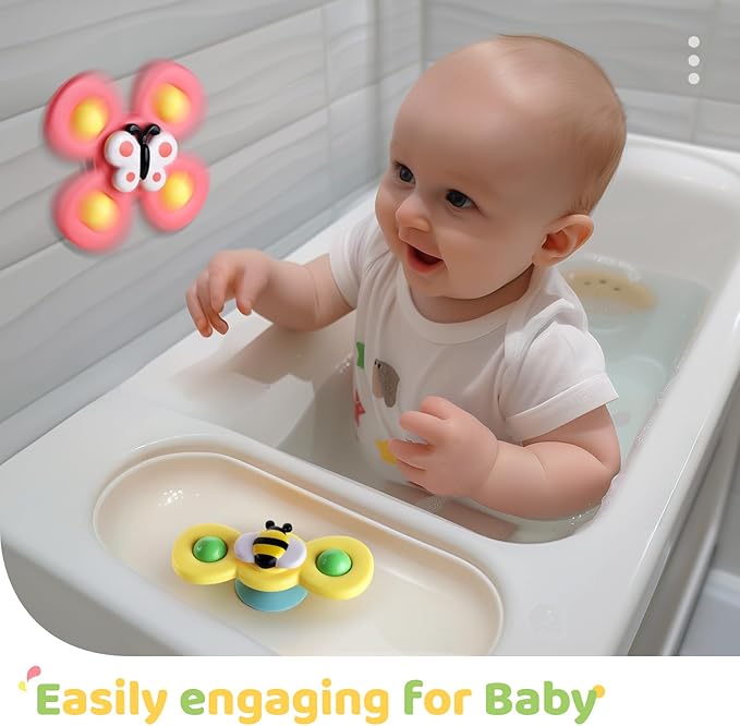 ALASOU 3PCS Suction Cup Spinner Toys for 1 Year Old Boy Girl|Spinning Top Baby Toys 12 18 Months|1 2 Year Old Boy Birthday Gift|Baby Bath Toy for Kids Ages 1-3|Sensory Toy for Toddlers 1-3