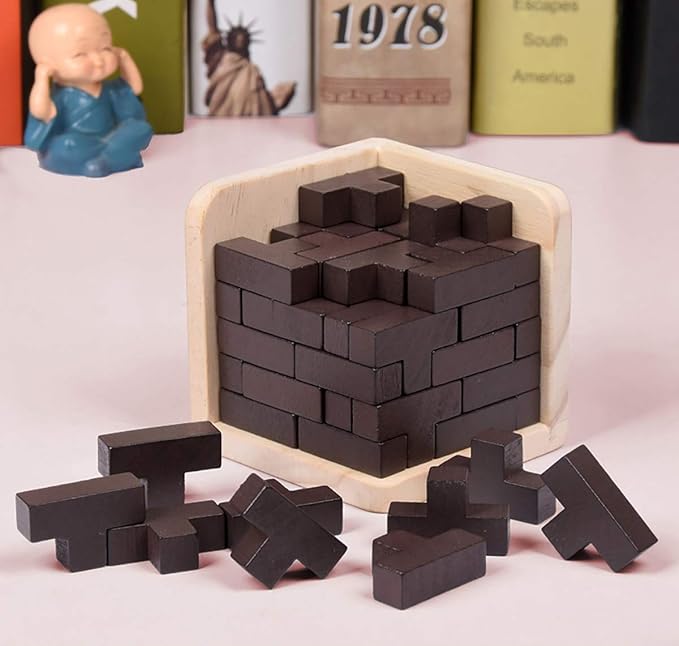 Wooden Brain Teaser Puzzle Cube Stress Relief Toys for Kids Adults Wooden Puzzles T-Shaped Jigsaw Logic Puzzle Educational Toy for Children Teenagers by AHYUAN (Coffee)