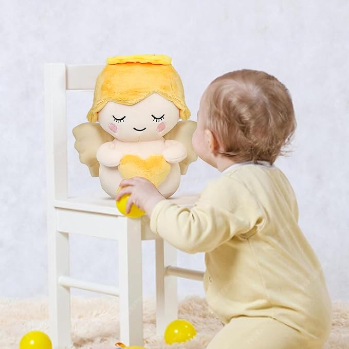 Angel Soft Toy for Kids, Cuddly Angel with White Wings and Holding A Heart, Guardian Angel Plush Doll Toy Boy/Girl Baptism Gifts, Suitable for All Ages (Heart)