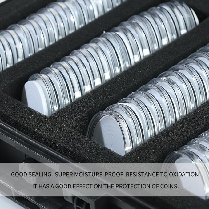 Coin Capsules Case,60 Pieces 46mm Coin Capsules,with Foam Separates and Plastic Storage Organizer Box,6 Sizes (20/25/30/35/40/46mm) Coins Collector Case Holder