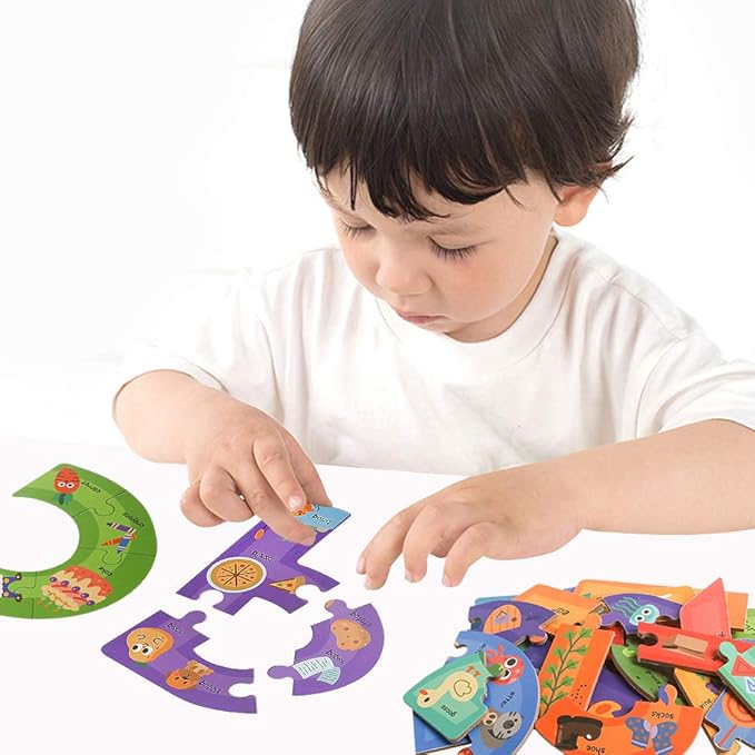 Wooden Jumbo Alphabet ABC Letter Toddler Puzzles Color Shape Animals Recognition Montessori STEM Jigsaw Preschool Learning Educational Toy for Kids 3 4 5 Years Old Boys Girls