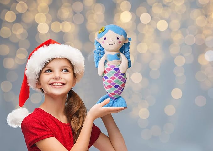 Mermaid Doll for Girls, Mermaid Princess Plush, Soft and Snuggly Plush Animal, Lovely Bright Colors, Perfect for Nap Time, Sleep, Travel, Play Time, Birthday Present, 16 Inches (Blue Color)