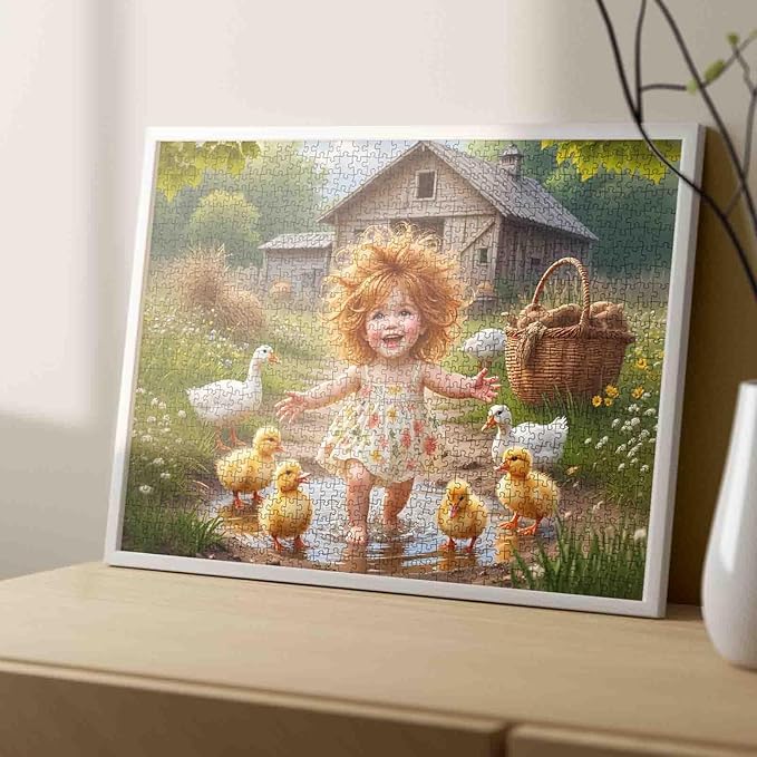 Tucocoo 1000 Piece Jigsaw Puzzle for Adults – Whimsical Cottagecore Farm Scene with Little Girl, Ducklings Rustic Barn – Vintage Farmhouse Puzzle for Relaxation, DIY Crafts Puzzles Home Decor Gifts