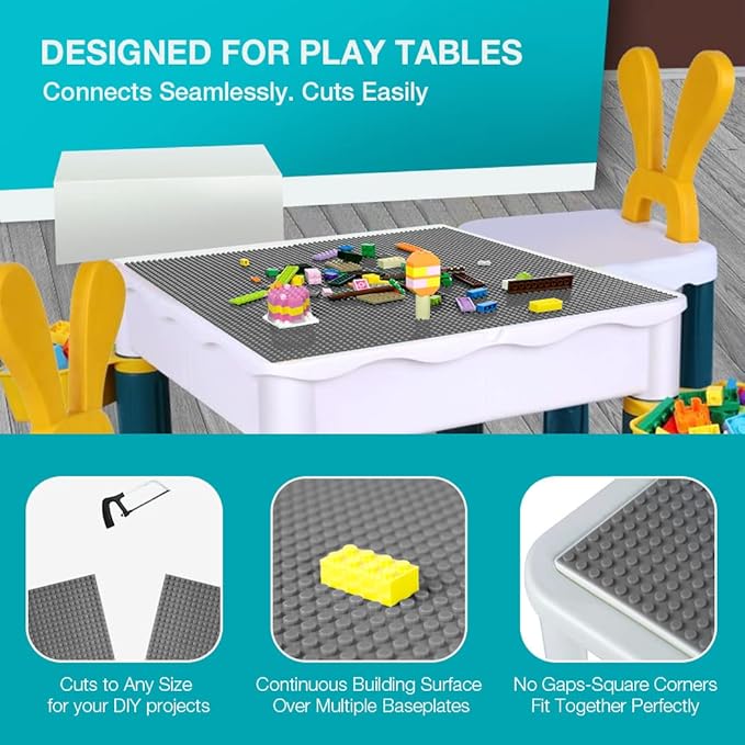 Lekebaby 2 Pack Classic Baseplates Building Base for Building Bricks, 10" x 10" Building Boards - 100% Compatible with Major Brands, Grey
