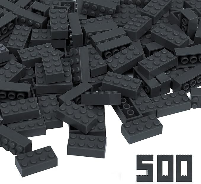 500 Piece Black Bricks Bulk, 2x4 Building Bricks Flat, Compatible With Lego Parts and Pieces (Color: Black)