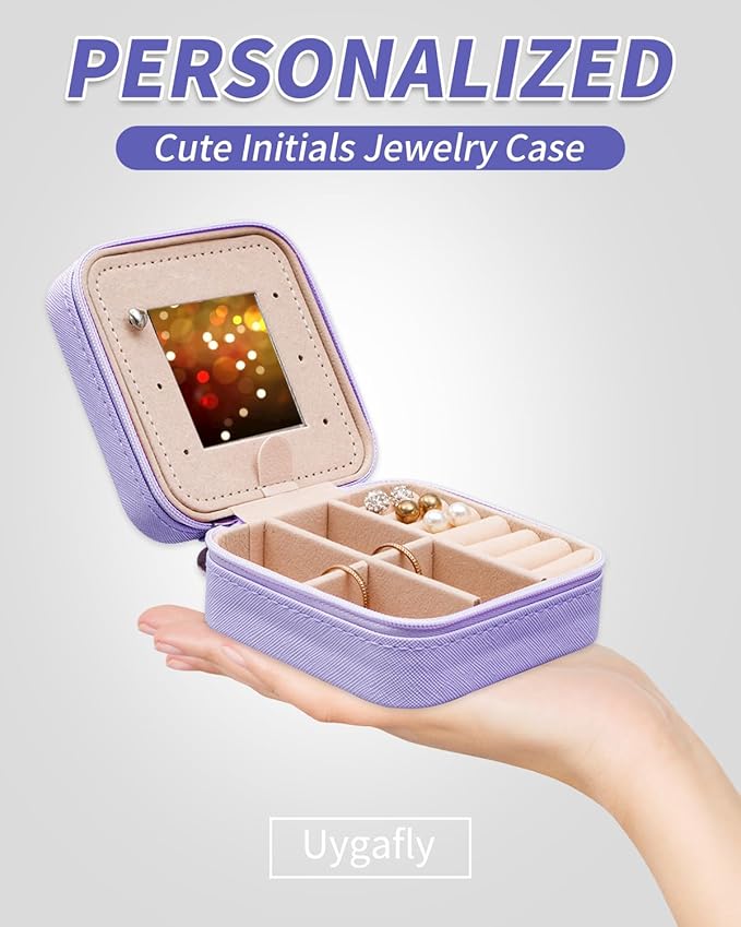 Travel Essentials for Women - Travel Accessories Travel Stuff,Mini Jewelry Organizer Jewelry Case for Traveling,Cute Personalized Jewelry Box,Birthday Gifts for Girls Women | Lavender,E