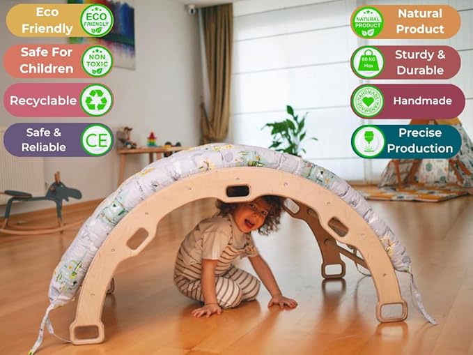 Climbing Arch | Montessori Rocker Arch | Arch with Cosy Pillow | Wooden Climbing Arch with Cushion | Wooden Climbing Arch and Rocker | Indoor Playground Cosy Cushion Rocker (map)