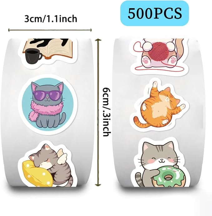 500 PCS Cute Cat Stickers Vinyl Waterproof Stickers for Laptop,Guitar,Motorcycle,Bike,Skateboard,Luggage,Phone,Hydro Flask, Gift for Teens Birthday Party
