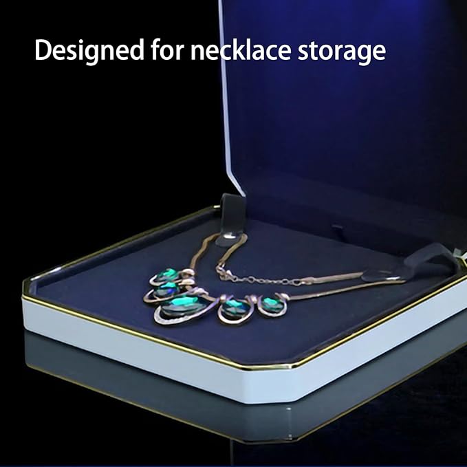 HSLFUAI Necklace Organizer Box with Led Light,Jewelry Box for Necklace, Necklace Boxes for Jewelry Gift,Jewelry Gift Box for Wedding, Birthday, Valentine' Day, Mother'S Day, Christmas