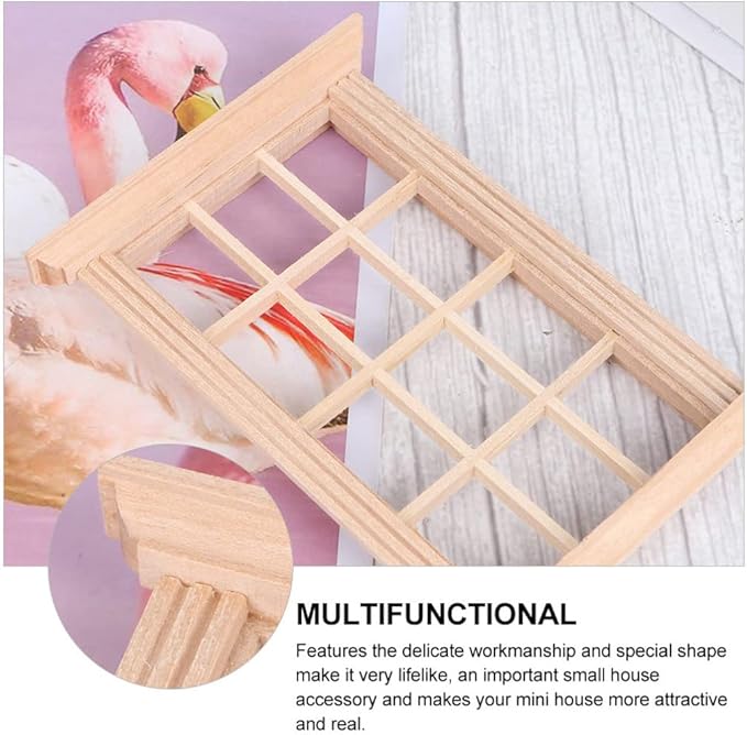 DOITOOL 2Pcs 1: 12 Dollhouse Window Frame Dollhouse Miniature Furniture Mini Wooden Window Frame DIY Dollhouse Bedroom Accessories, 3.3 x 4.5inch