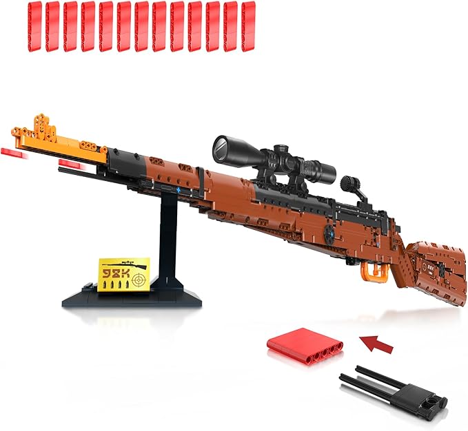 98k Building Blocks Gun-Sets for Adults Boys, 1:1 Sniper Rifle Big Model Kit That Shoot Army Toys for Kids Age 8+, Realistic Military Collection Cool Birthday Gifts for Teen Men 1280pcs