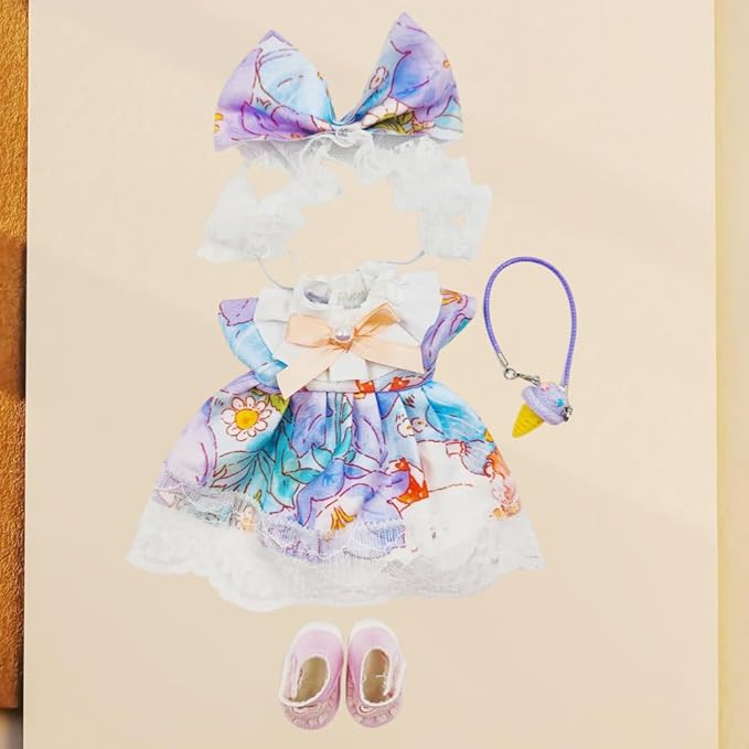 17cm Doll Clothes - 4 Set for 6.7 inches Doll Outfit，Clothing for Dolls Accessories.Cute Clothes for Dress up (dolldress-Purple)