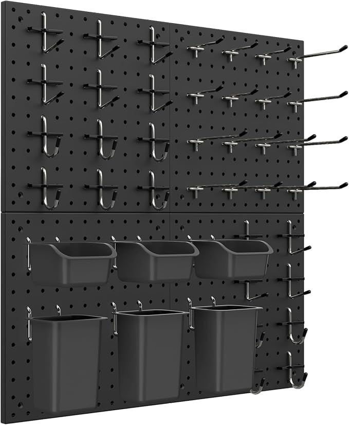 Peg Board Kit, Includes Pegboard and Accessories,with Hooks and Bins,Peg Board Wall Organizer for Office,Ornaments Display,Crafts Organization (66, Black)
