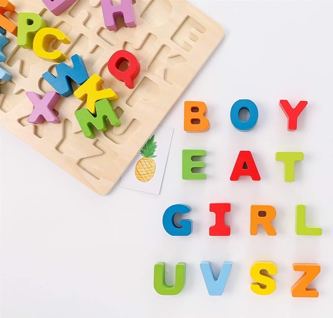Alphabet Puzzle Wooden ABC Letter Puzzle for Toddlers Preschool Learning Early Educational Toys for Baby Girls Boys 1 2 3 Years Old (Capital Letter)