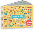 CUPKIN Sticker Book for Kids 2-4, 500+ Kids Stickers, Beach Day 12 Coloring Pages 12 Side by Side Scenes, Fun Toddler Travel Activity Coloring and Sticker Books for Children Ages 4-8 + 8-10