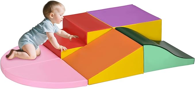 Qaba Kids Soft Play Set, 6-Pieces Foam Climbing Blocks for Toddlers 1-3 Years, Indoor Kids Baby Activity Play Set for Climb and Crawl, Assorted