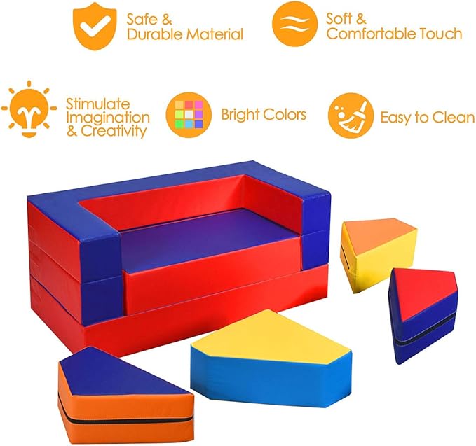 Costzon 4-in-1 Unique Shapes Convertible Climb and Crawl Foam Set for Climbing, Crawling, Sliding, 8-Piece Colorful PU Activity Play Soft Zone for Baby, Preschooler (Assorted)