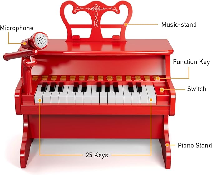 Kids Keyboard Piano for Kids - Upgraded Red Digital Musical Keyboard Piano Instrument Toys for 2 3 4 5 6 7 Years Old Beginners Educational Instruments Birthday Gift for Girls and Boys