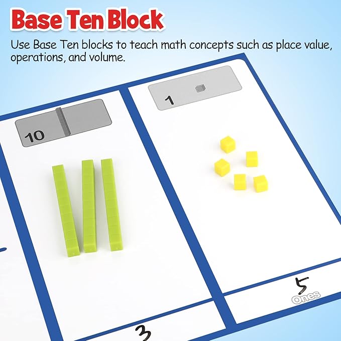 Take Home Versatile Math Manipulatives Kit for Kids Grade K-3,With Ten-Frames,Base Ten Blocks,Math Counters,Number Line,120 Number Chart,Pattern Blocks,Homeschool Supplies (Develops Early Math Skills)