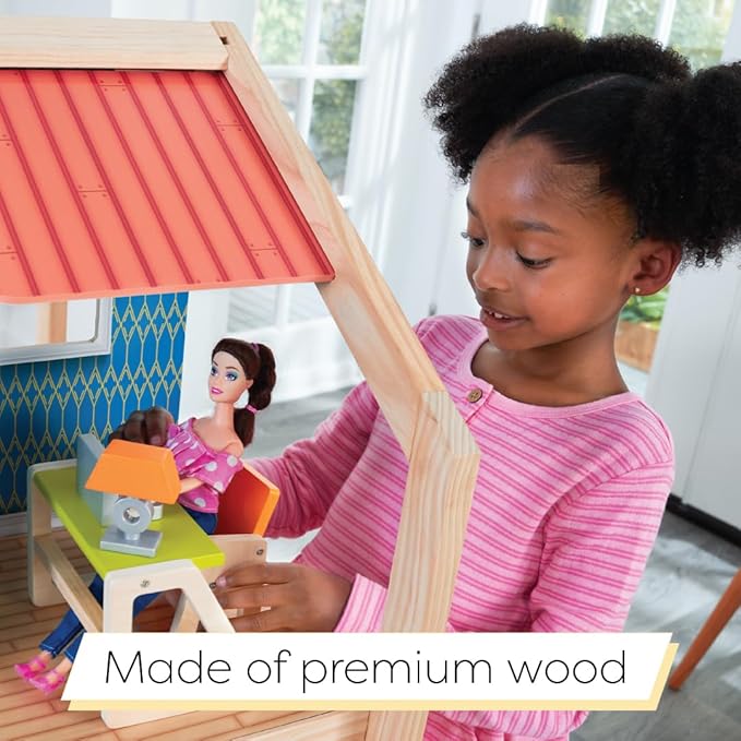 KidKraft So Stylish Mansion Wooden Mid-Century 360-Play Dollhouse with Wheeled Base and 42 Accessories, Gift for Ages 3+