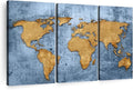ElephantStock Azure World Map Wall Art Multi Piece Canvas - 3 Panel Wall Decor - Map of the World Art - Canvas for the Office and Home - 45" X 28"