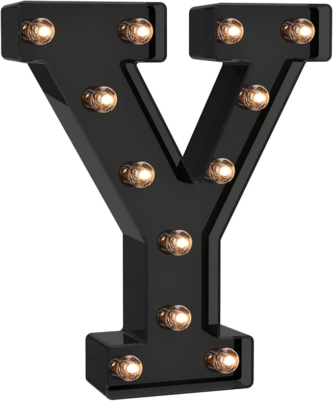 Foaky Black LED Letter Lights for Room Decor - Bedroom Wall Decor, Alphabet Lights for Home, Wedding, Party - Battery Operated （Y）