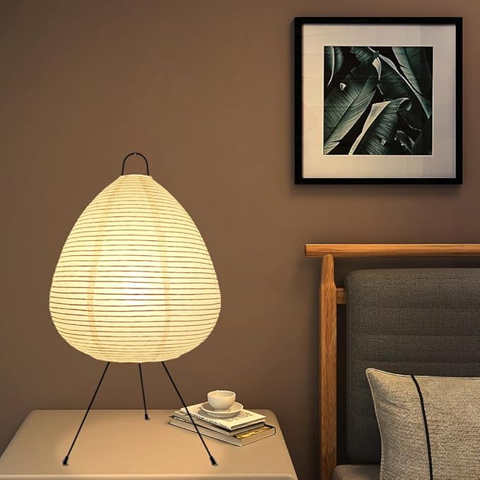 Bedside Table Lamp Paper and Chrome Standing Lamp Room Decoration Festival Lantern Light Nightstand Desk Lamp Bedroom Dresser Living Kids Room College Dorm Coffee (White, 19.7"x11"x11")