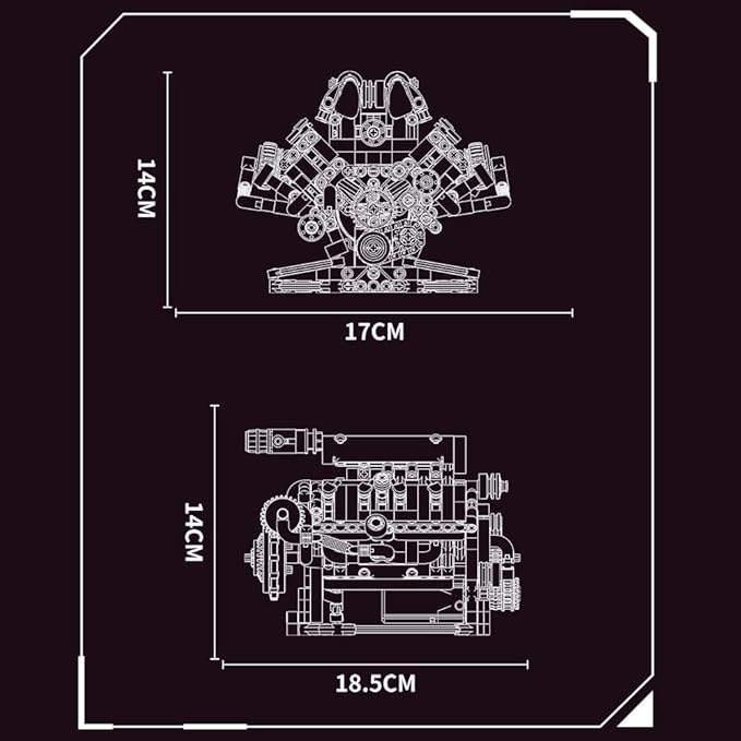 39006 V8 Engine Model Kit, Runnable, Build Your own STEM Visible Mini V8 Engine Model Kit with Lights, Adult and Adolescent Physics Science Experiment Building Block Set (660 Pcs)