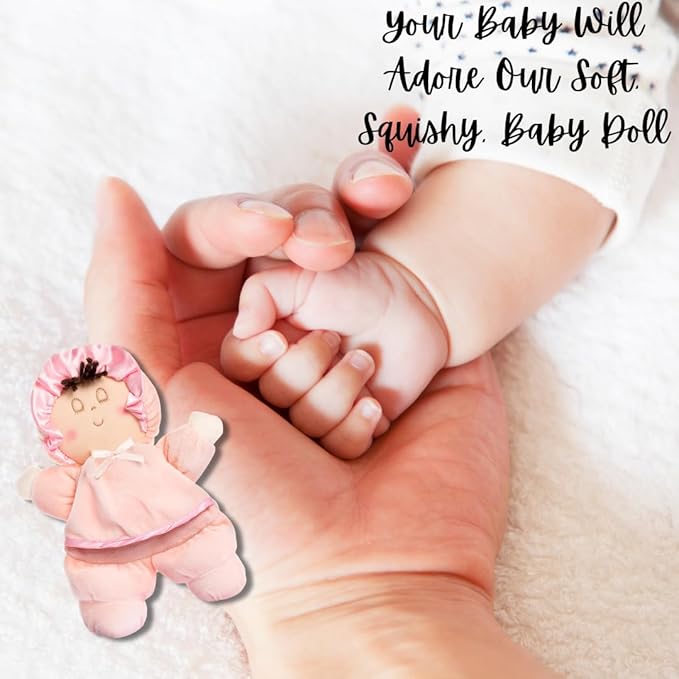 My First Baby Doll, Super Soft Baby Doll Made for Cuddles, Vintage Classic Style with Pink Dress and Brown Hair, Ideal New Baby Gift or Baby Shower Present
