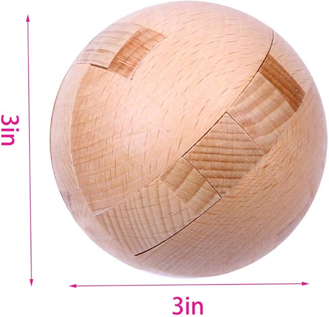 AHYUAN Handmade Wooden Puzzle Magic Ball Brain Teasers Toy Intelligence IQ Games 3D Sphere Puzzles for Children and Adults (3 x 3 x 3 inch)