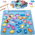 Magnetic Fishing Game for Toddlers, Wooden Alphabet Puzzle Maze Board, Preschool ABC Uppercase Lowercase Letter Matching Game, Montessori Educational Fine Motor Skill Toy for Boy Girl Kids