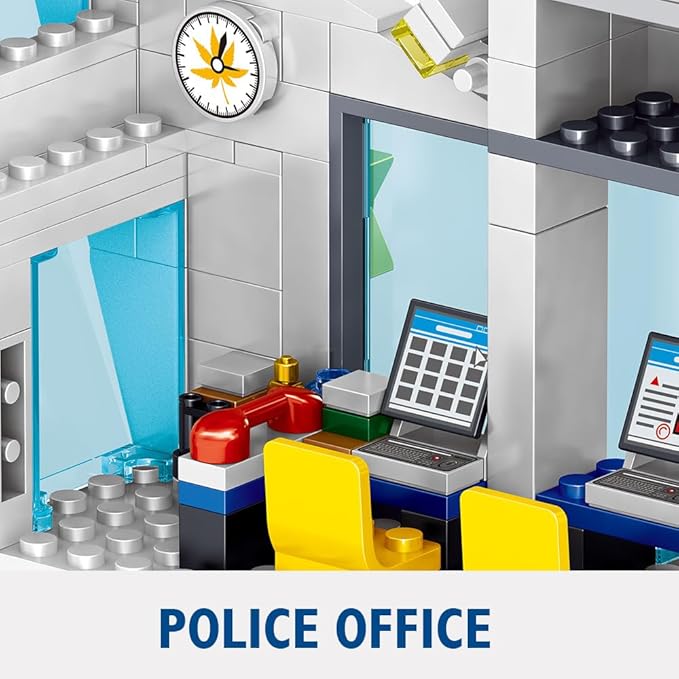MindBox Police Station Building Blocks Set, 800pcs Building Toy with Ship,Boat & Helicopter for Boys 8+