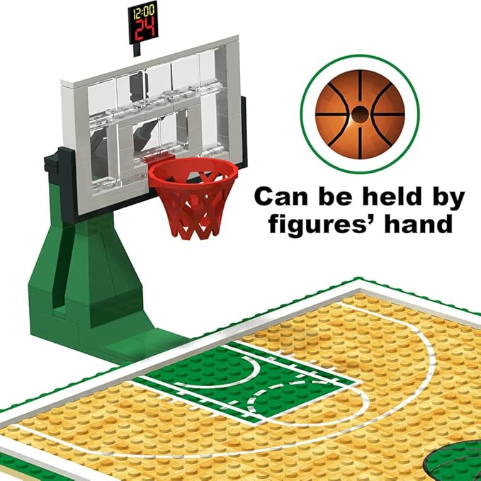 Building Blocks - Basketball Court Baseplates and Sets of 2 Basketball Hoop Basketball Goal Building Bricks for Basketball Game - Compatible with Major Brands (Basketball Playset/Green)