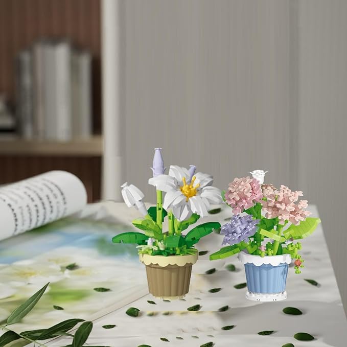 Party Favors for Kids, Tiny Plants Mini Flowers Building Blocks Set for Classroom Prize, Flowers Building Toy, Birthday Gifts for Boys Girls (Lily+Carnation)