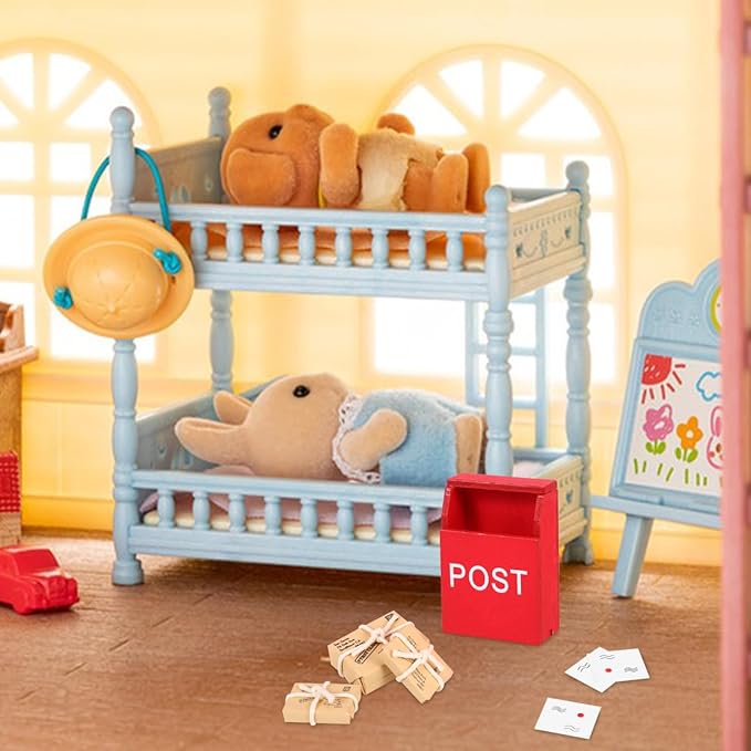 VOSAREA 1set Mailbox Figurine for Dollhouse Scale Wooden Mailbox Model with Miniature Mail Sack Postcard Ornaments for Home Decor Accessory Display